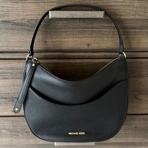 Michael Kors Dover Large Half Moon Shoulder Hobo Leather Bag Black